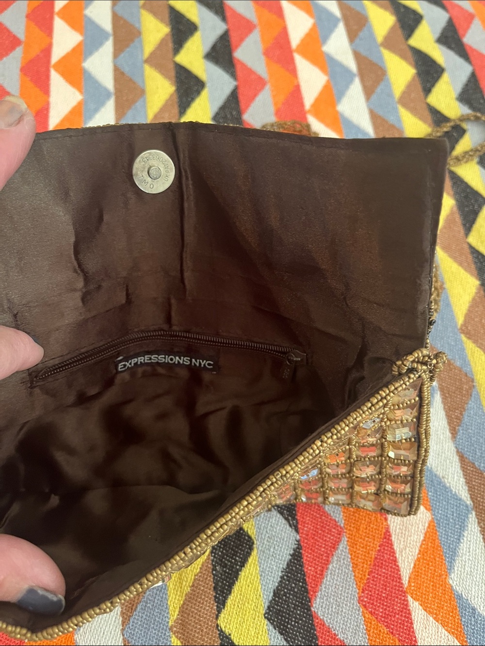 Embellished Brown Beaded Evening Clutch - Picture 3 of 7